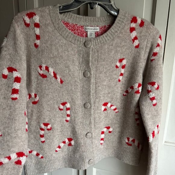 NWT Cupcakes and Cashmere Candy Cane Christmas  Cardigan Size Medium - Picture 1 of 4